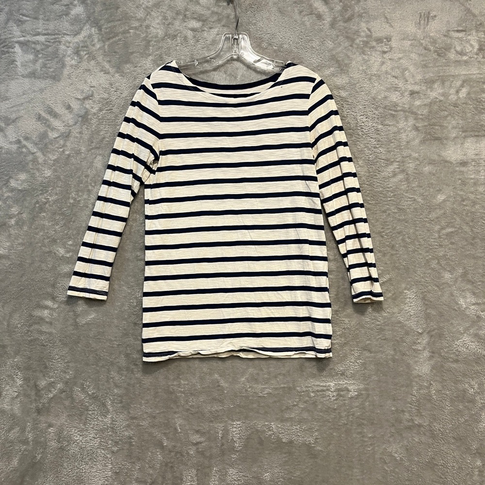 Old‎ Navy Striped Tee Womens XS Navy Blue White Long Sleeve Boat Neck Slub Knit